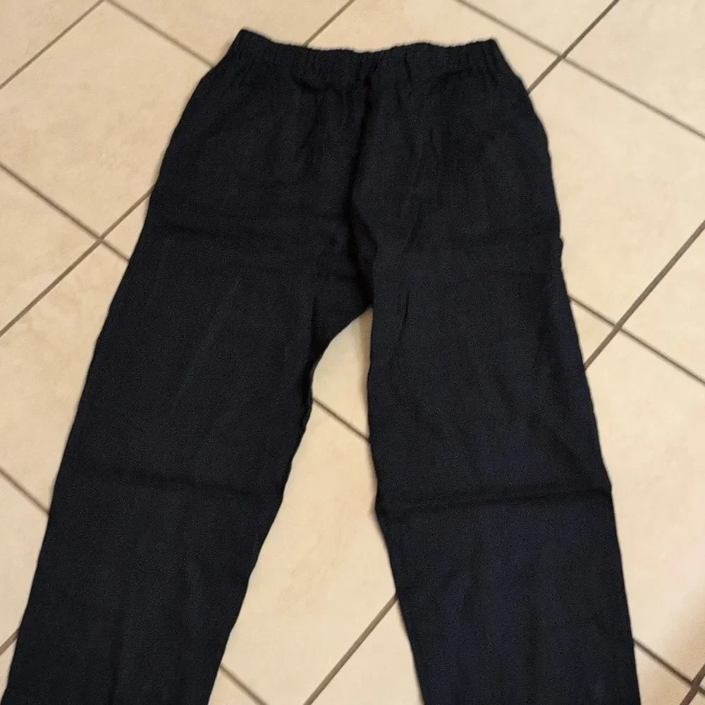 NWOT Quince 100% European Linen Pants Deep Navy Blue Stretchy Waist Size L